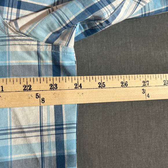 Wrangler Outdoor Shirt Mens Large Blue Plaid Snap Front Outdoors Pockets Work - Picture 9 of 9